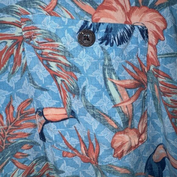Havana Jim Blue Hawaiian Shirt Men’s XL Toucan Tropical Floral Bird Paradise - Picture 6 of 8